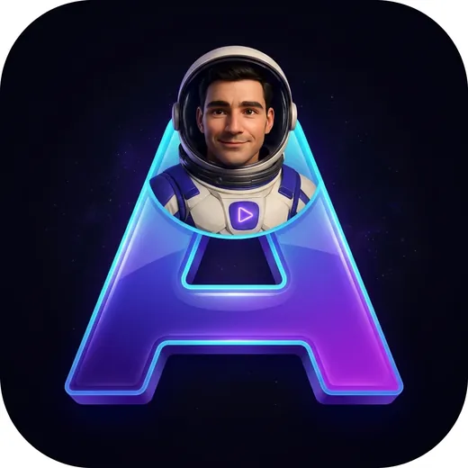 Mascote do Astro Player dentro do A da marca